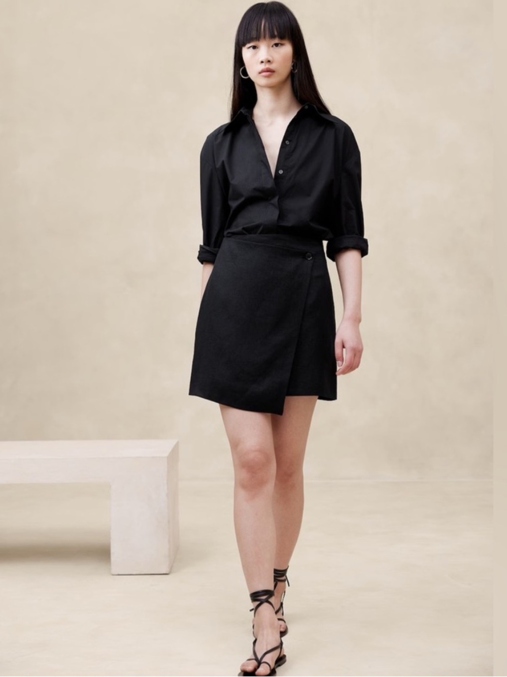 Banana Republic Black Linen Wrap-Style Mini Skirt